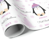 Baby Meisjes Eerste Kerstmis Winter Pinguïn Roze Cadeaupapier (Rol Hoek)