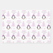 Baby Meisjes Eerste Kerstmis Winter Pinguïn Roze Inpakpapier Vel (Voorkant)