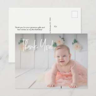 Baby meisje's eerste verjaardag Dank u Foto Briefkaart