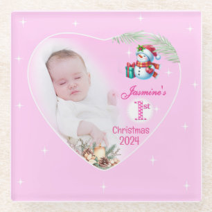Baby Meisjes Foto Eerste Kerstdecoratie roze Glazen Onderzetter