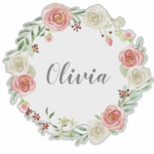 Baby meisjes naam Waterverf Roos bloemenkrans Sticker (Voorkant)