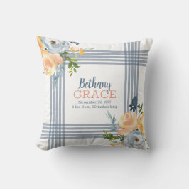 Baby Meisjes Nursery Blauwe Gele Waterverf Bloemen Kussen