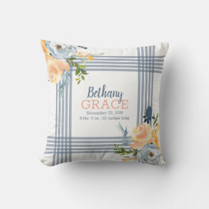 Baby Meisjes Nursery Blauwe Gele Waterverf Bloemen Kussen