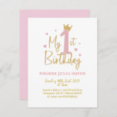 Baby Meisjes Roze 1e verjaardag Uitnodiging (Voorkant / Achterkant)