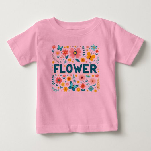 Baby meisjes T-shirt met Schattigee letters en blo (Voorkant)