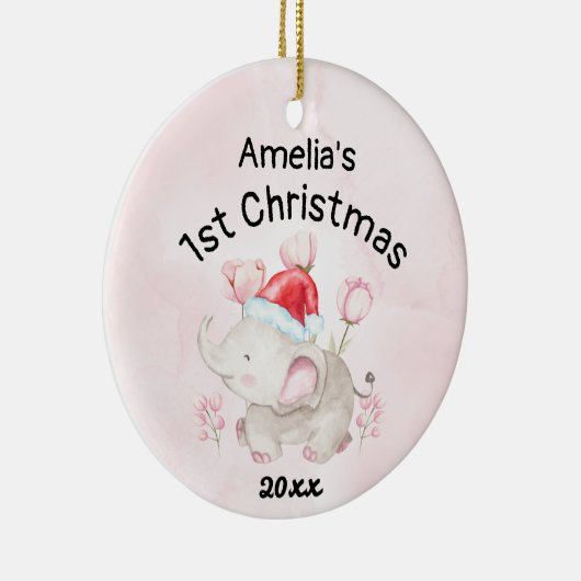 Baby meisjesnaam Eerste Kerstmis Roze & Custom Keramisch Ornament (Rechts)