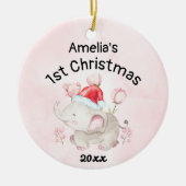 Baby meisjesnaam Eerste Kerstmis Roze & Custom Keramisch Ornament (Voorkant)