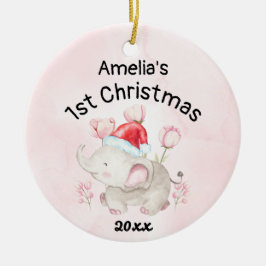 Baby meisjesnaam Eerste Kerstmis Roze & Custom Keramisch Ornament
