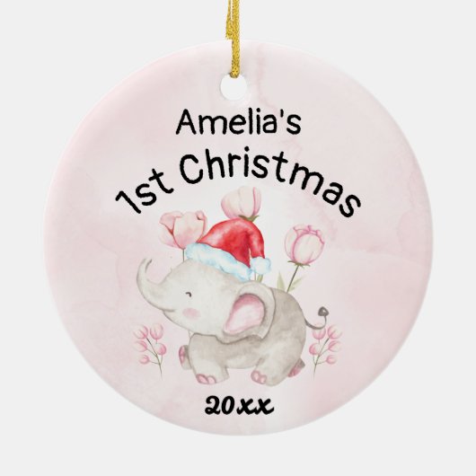 Baby meisjesnaam Eerste Kerstmis Roze & Custom Keramisch Ornament (Achterkant)