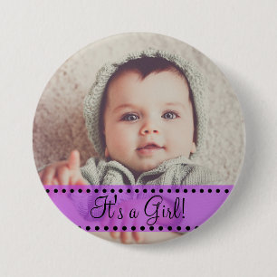Baby meisjesnaam en fotomagneet Paarse personalise Ronde Button 7,6 Cm