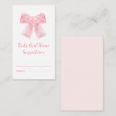 Baby meisjesnaam Suggesties baby shower roze strik Informatiekaartje (Voorkant / Achterkant)