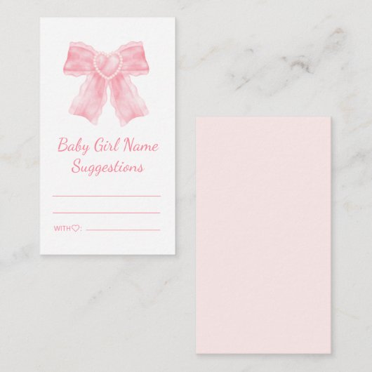 Baby meisjesnaam Suggesties baby shower roze strik Informatiekaartje (Voorkant / Achterkant)