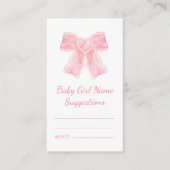 Baby meisjesnaam Suggesties baby shower roze strik Informatiekaartje (Voorkant)