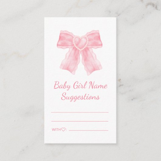 Baby meisjesnaam Suggesties baby shower roze strik Informatiekaartje (Voorkant)