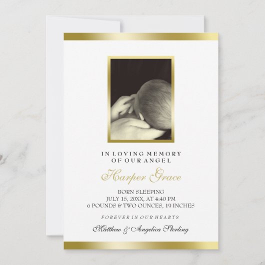 Baby Memorial | Faux Gold en White | Aangepaste fo Aankondiging (Voorkant)