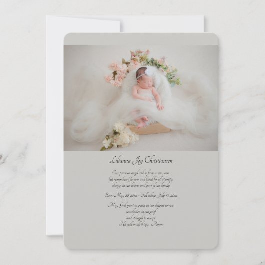 Baby Memorial Photo Card (u kiest kleur terug) Aankondiging (Voorkant)