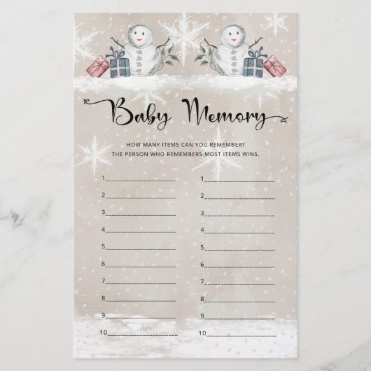 Baby Memory Snowman Baby shower spel (Voorkant)