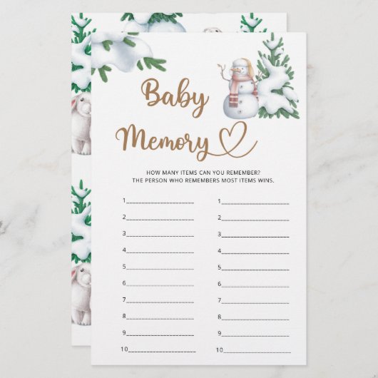Baby Memory Winter Baby shower spel (Voorkant / Achterkant)