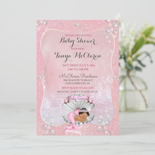 Baby Mermaid Ethnic Pink Shell Pearls Kaart (Staand voorkant)