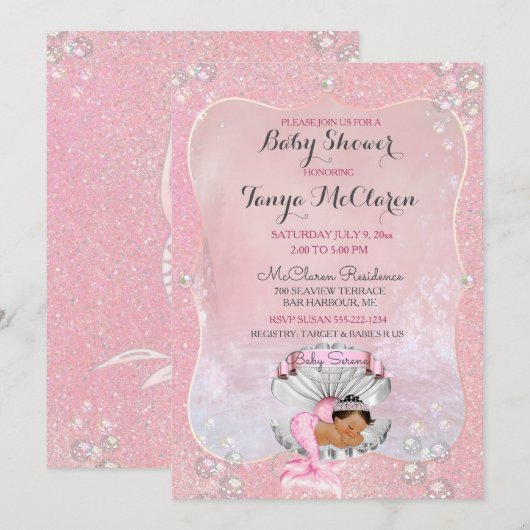 Baby Mermaid Ethnic Pink Shell Pearls Kaart (Voorkant / Achterkant)