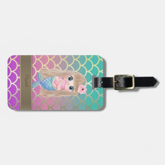 Baby Mermaid Ombre Mermaid Tail Scales Bagagelabel (Voorkant horizontaal)