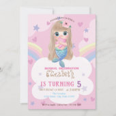 Baby Mermaid Stars Rainbow Birthday Uitnodiging (Voorkant)