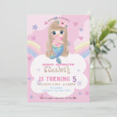 Baby Mermaid Stars Rainbow Birthday Uitnodiging (Staand voorkant)