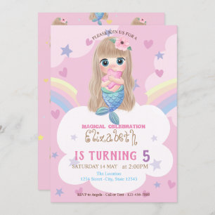 Baby Mermaid Stars Rainbow Birthday Uitnodiging