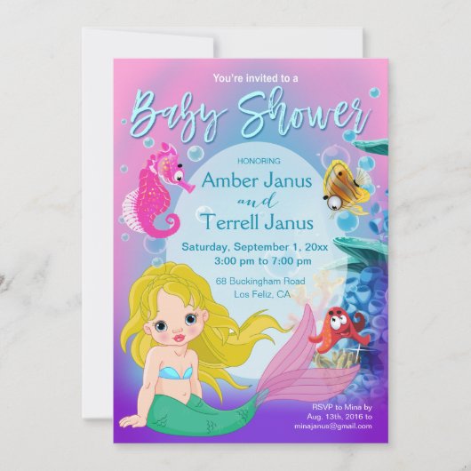 Baby Mermaid Underwater Fantasy Baby shower Kaart (Voorkant)