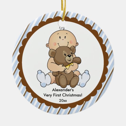 Baby met Beer Baby's Eerste kerstversiering Keramisch Ornament (Voorkant)