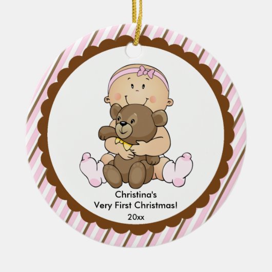 Baby met Beer Baby's Eerste kerstversiering Keramisch Ornament (Voorkant)