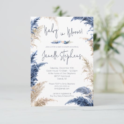 Baby met blauw en tan in het Baby shower Bloom Kaart (Staand voorkant)