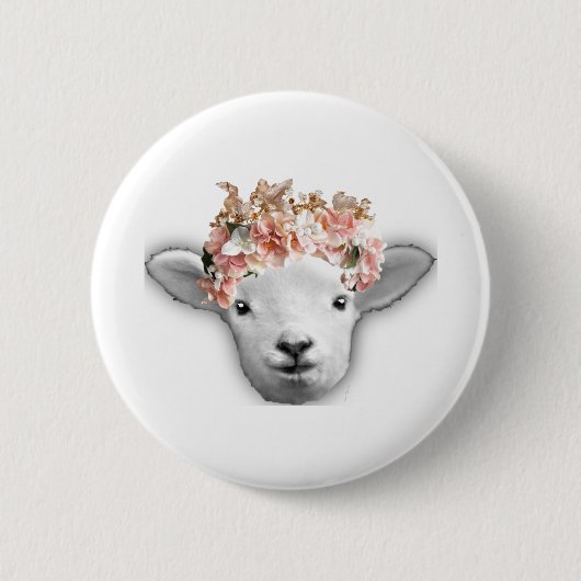 Baby met bloemkroon ronde button 5,7 cm (Voorkant)