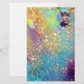 BABY MET DOVES IN SPARKLES, blauw groen goud Briefpapier (Voorkant / Achterkant)