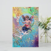 BABY MET DOVES IN SPARKLES, blauw groen goud Briefpapier (Staand voorkant)