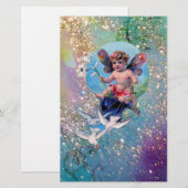 BABY MET DOVES IN SPARKLES blauw groen goud Briefpapier (Voorkant / Achterkant)