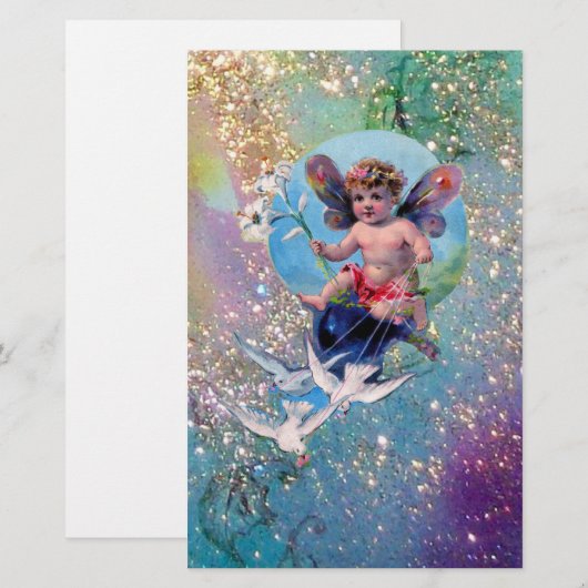 BABY MET DOVES IN SPARKLES blauw groen goud Briefpapier (Voorkant / Achterkant)