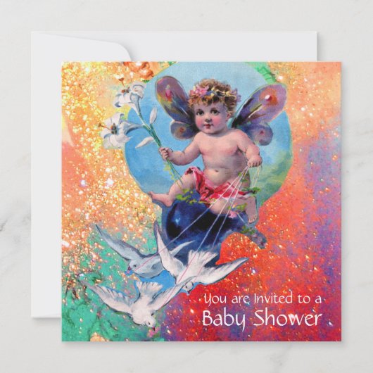 BABY MET DOVES IN SPARKLES Gold Metallic Kaart (Voorkant)