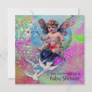 BABY MET DOVES IN SPARKLES Gold Pink Kaart