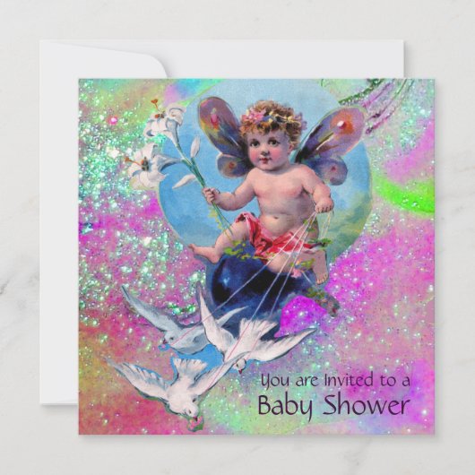 BABY MET DOVES IN SPARKLES Gold Pink Kaart (Voorkant)