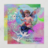 BABY MET DOVES IN SPARKLES Gold Pink Kaart (Voorkant / Achterkant)