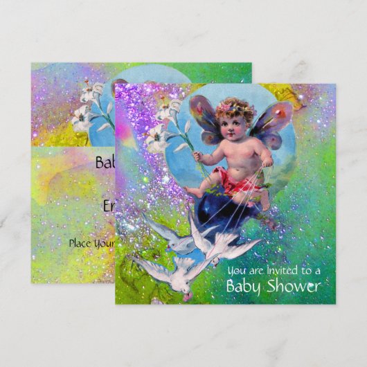 BABY MET DOVES IN SPARKLES Goud Geel Kaart (Voorkant / Achterkant)