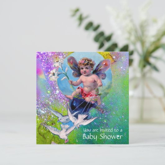 BABY MET DOVES IN SPARKLES Goud Geel Kaart (Staand voorkant)