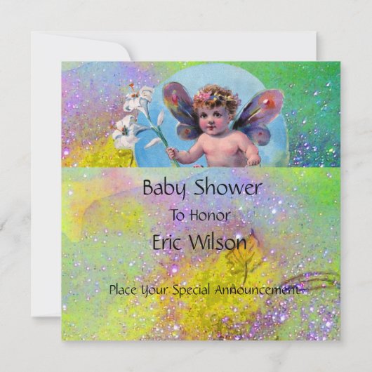 BABY MET DOVES IN SPARKLES Goud Geel Kaart (Achterkant)