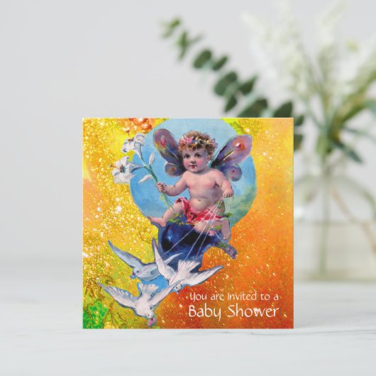 BABY MET DOVES IN SPARKLES Goud Geel Kaart (Staand voorkant)