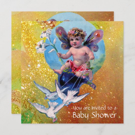 BABY MET DOVES IN SPARKLES Goud Geel Kaart (Voorkant / Achterkant)