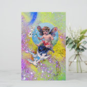 BABY MET DOVES IN SPARKLES paars groen Briefpapier (Staand voorkant)