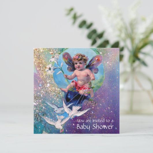 BABY MET DOVES IN SPARKLES Pearl Shimmer Kaart (Staand voorkant)