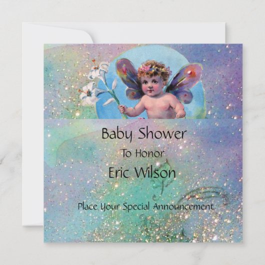 BABY MET DOVES IN SPARKLES Pearl Shimmer Kaart (Achterkant)