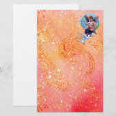BABY MET DOVES IN SPARKLES, rood roze goud Briefpapier (Voorkant / Achterkant)